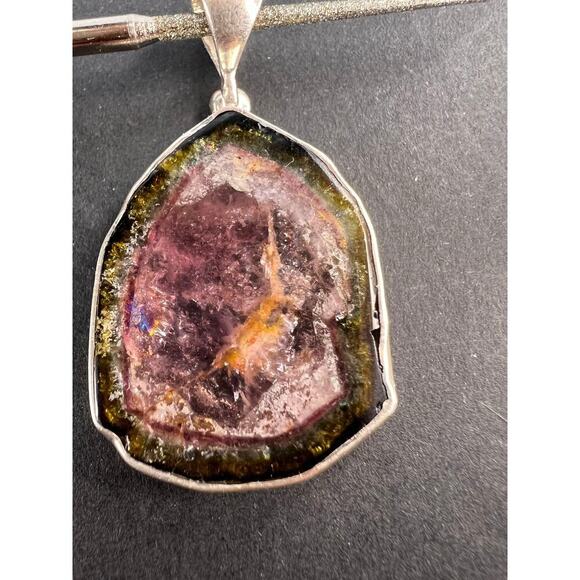 NEW Watermelon tourmaline sterling silver pendant 8.16 grams - Picture 10 of 11